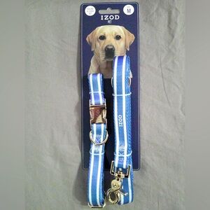 Izod Pet Blue Stripe Dog Collar and Leash Set (M)